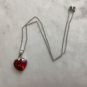 Heart shaped red faceted crystal pendant with silver tone chain, NWOT